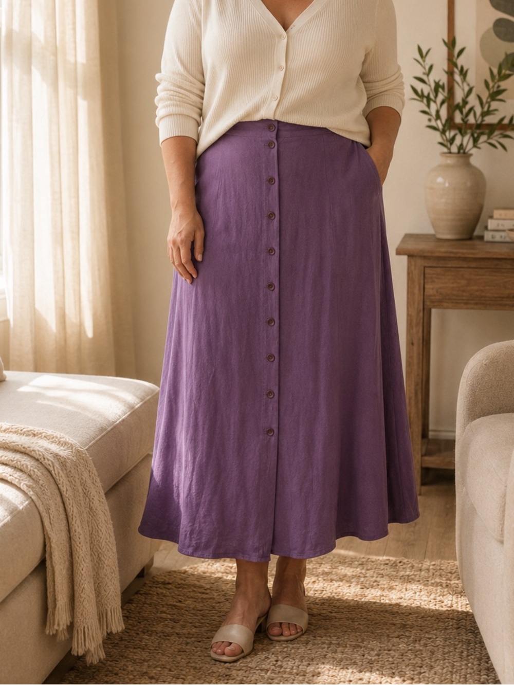 Ellen Figg Vintage 90s Purple Button-Front Maxi Skirt, Size 16